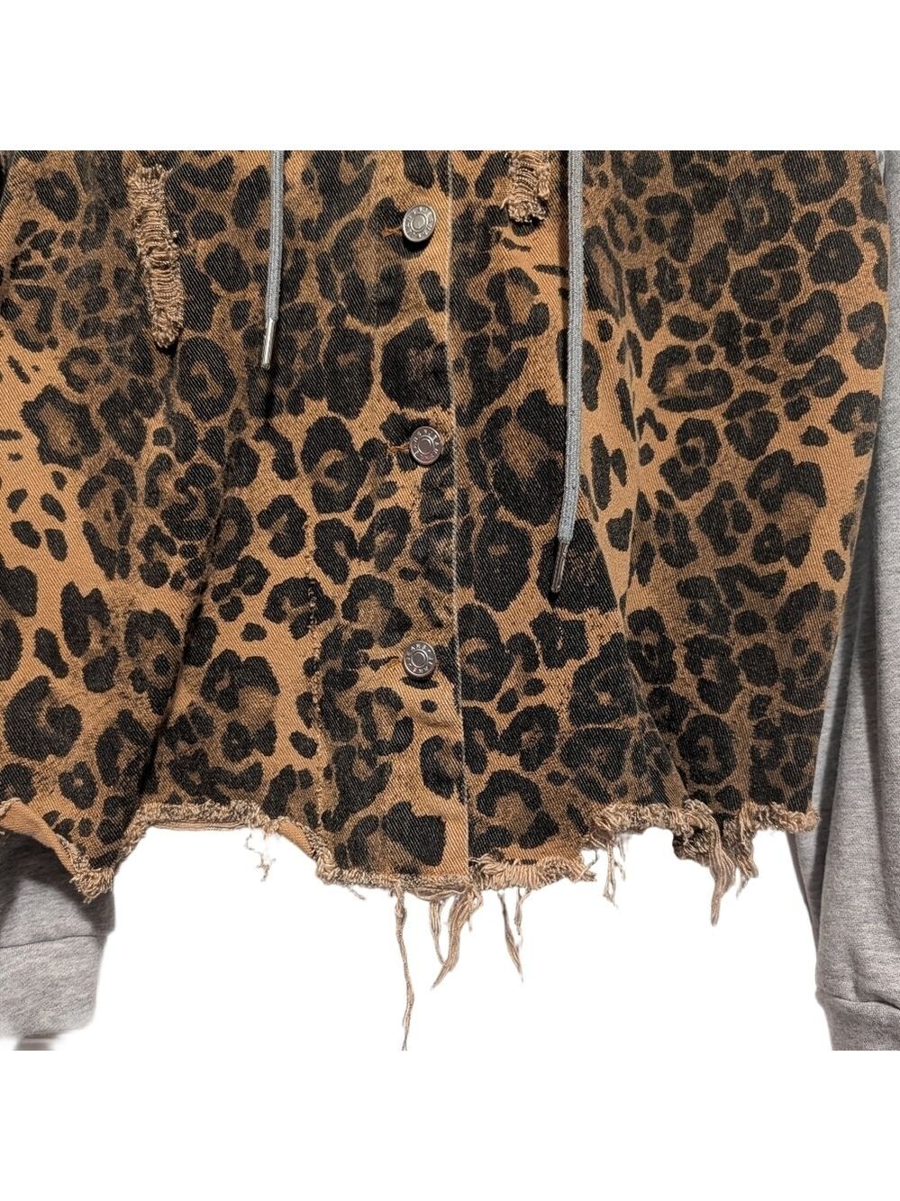 ODDI Leopard Denim Jacket Small Hoodie Distressed - Picture 8 of 11